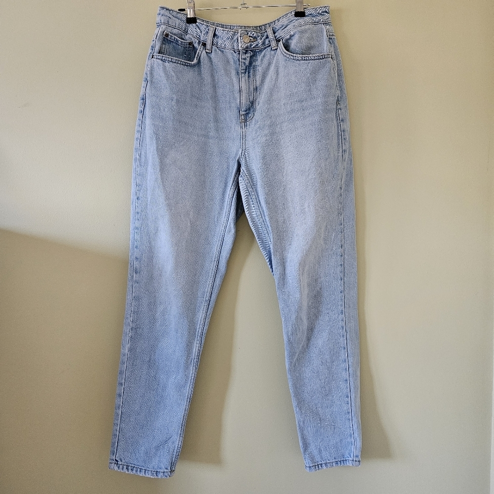Topshop Moto Mom blue light wash tapered leg high rise jeans womens size W30 L32